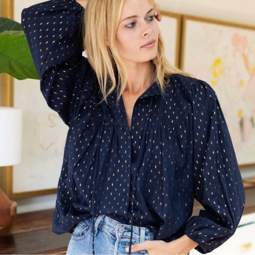 Emerson Fry India Collection Emmaline Blouse in Maritime Gold Dot Size Medium
